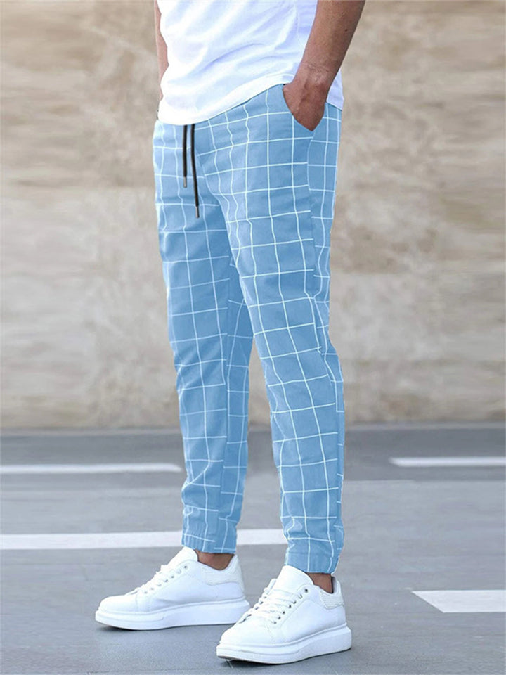Leisure Slim Fit Grid Print Trousers for Men