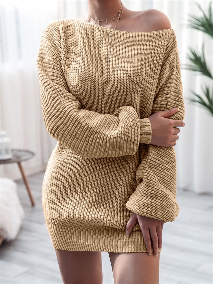 Women's Off Shoulder Knitted Sweater Mini Dress