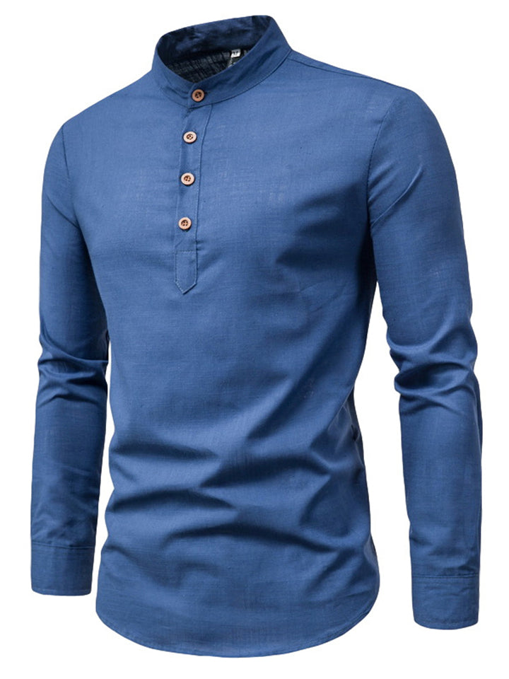 Men's Business Solid Color Long Sleeve Stand Collar Shirts