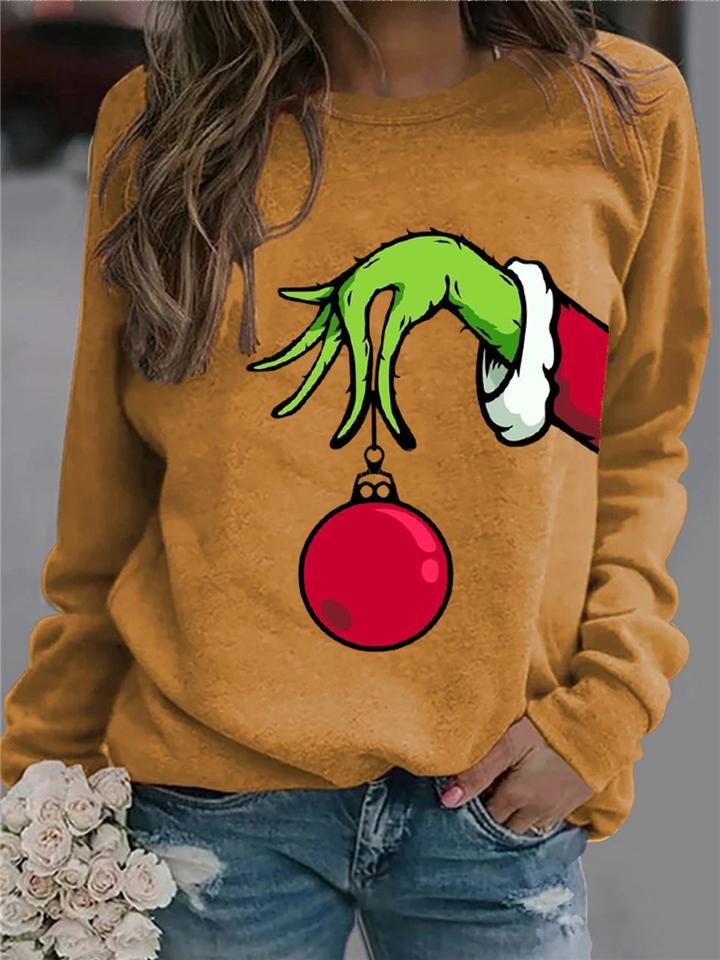 Christmas Printed Round Neck Long Sleeve Pullover Sweatshirt