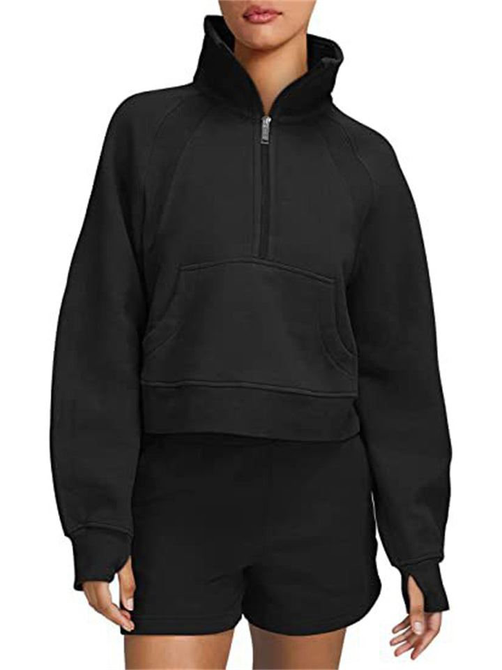 Dashy Female Turtleneck Pullover Pocket Half Zip Sweatshirts