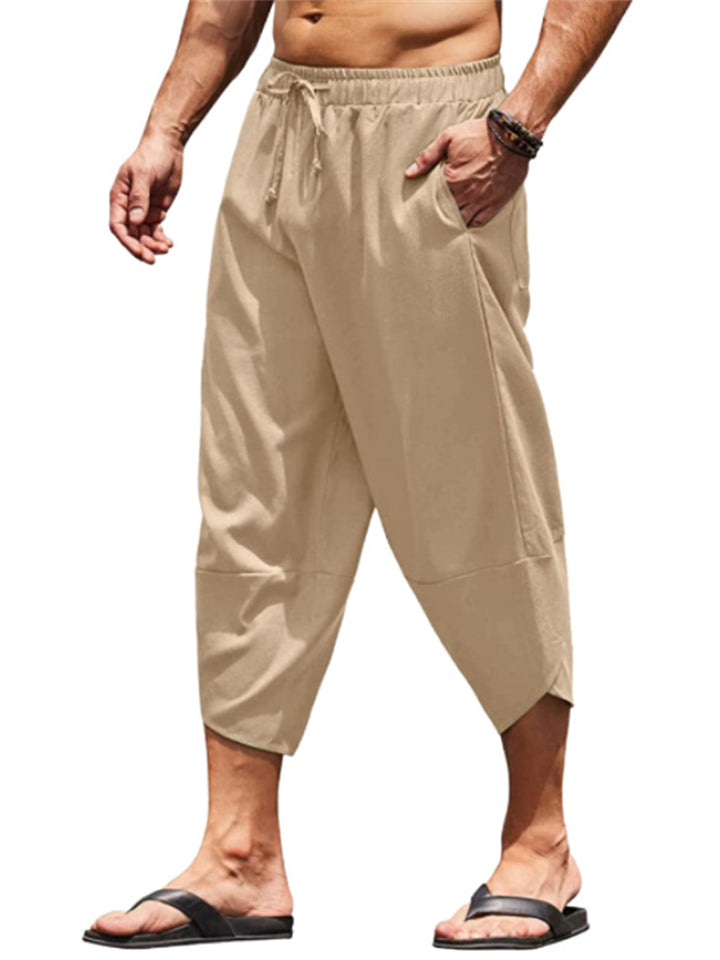 Men's Comfortable Drawstring Cropped Linen Pants for Summer