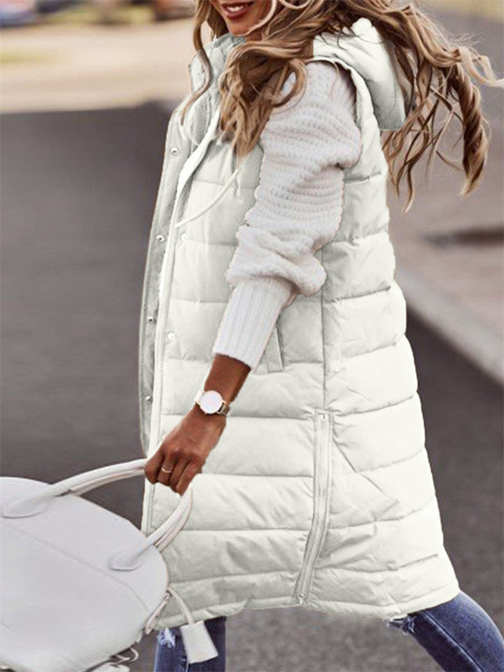 Women's Winter Warm Quilted Long Down Vest Coat with Hood