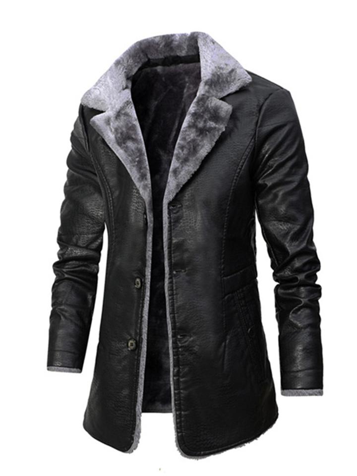 Men's Winter Warm Fur Lining PU Leather Jacket Coat