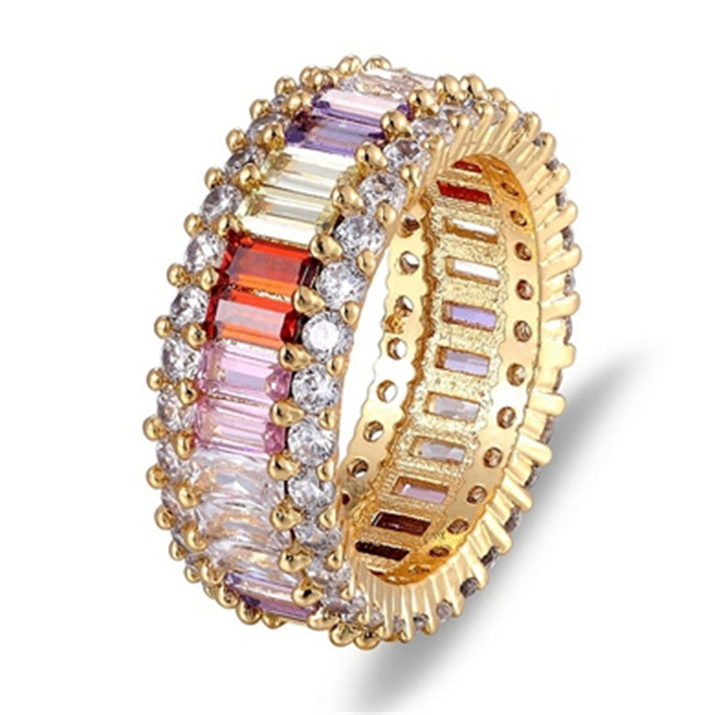 Fashion Baguette Rainbow Copper Rings