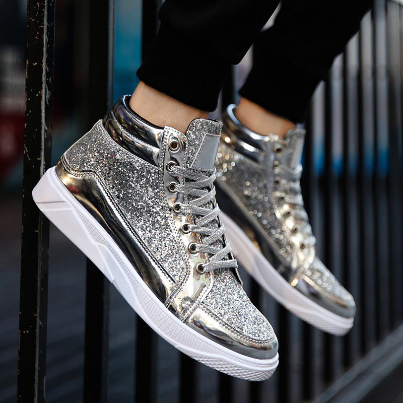 Men's Personality Casual High-top Sequins Lace Up Sneakers