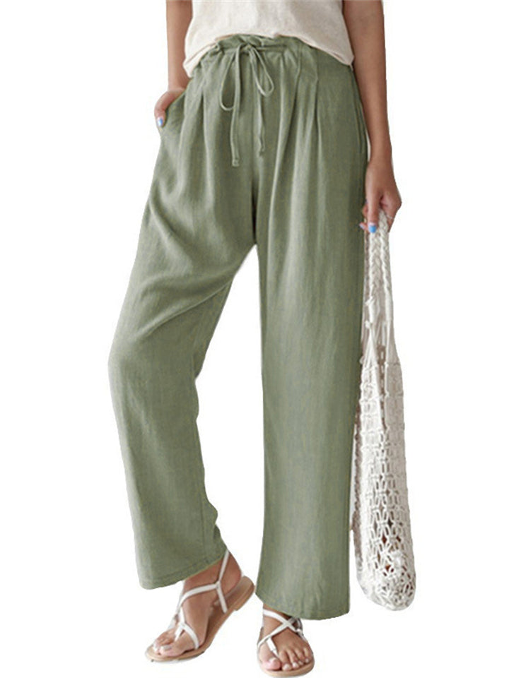 Women's Casual  Solid Color Drawstring Linen Cotton Pants