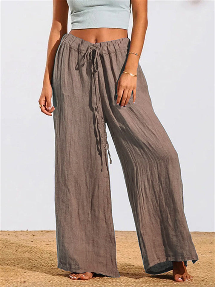 Women‘s National Style Casual Loose Cotton Linen Drawstring Pants