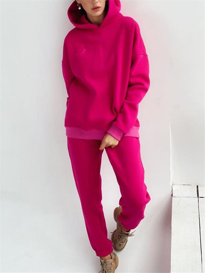 Stylish Care-Free Silhouette 2 Piece Hooded Sweatshirt + Sweatpants