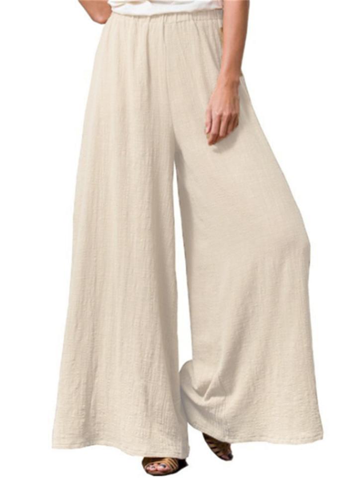 Women's Casual Loose Plus Size Cotton And Linen Wide-Leg Pants