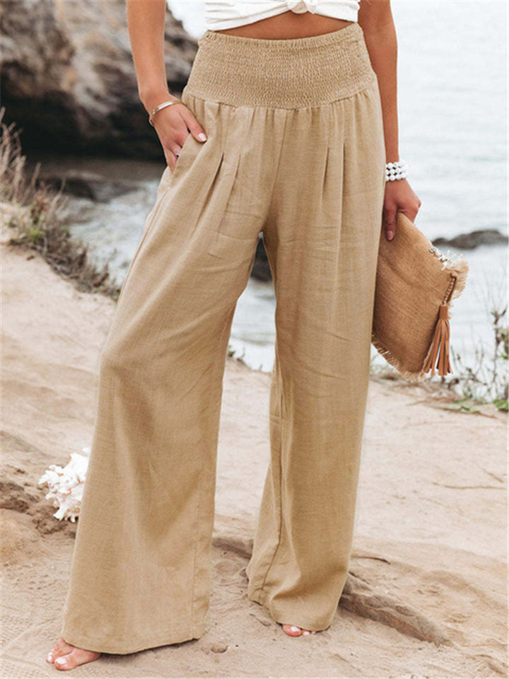 Women's Solid Color High Waist Wide Leg Straight Pants