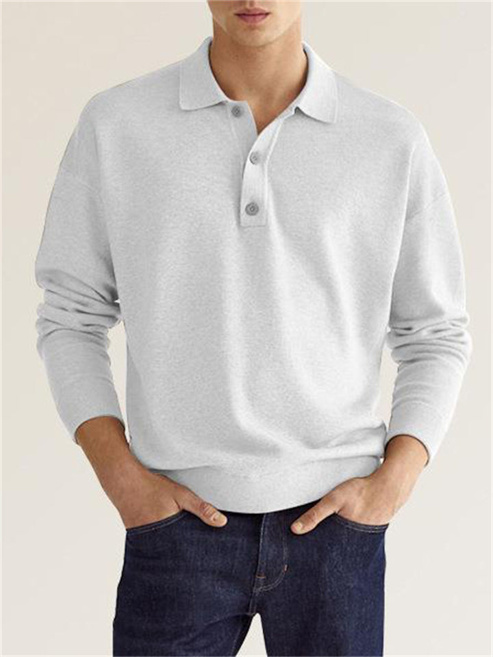 Men's Casual V-neck Long Sleeve Pullover Cozy Polo Shirts