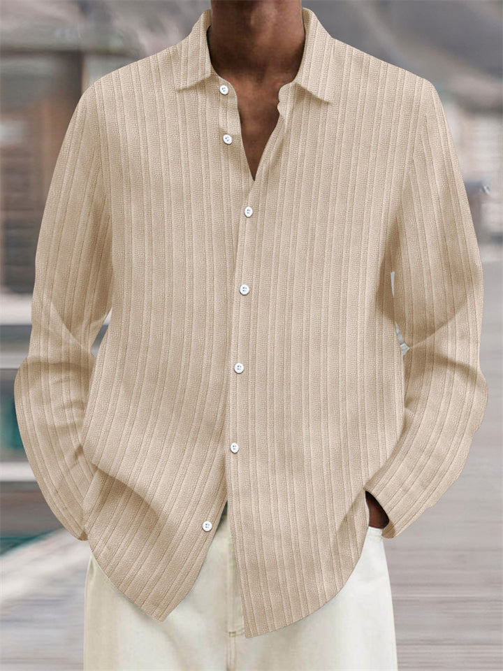 Men's Striped Texture Cotton Linen Cozy Oversized Shirt