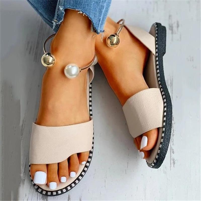 Women's Casual Open-Toe Contrast Stitching Slingback Ankle Bracelet Flat Sandals