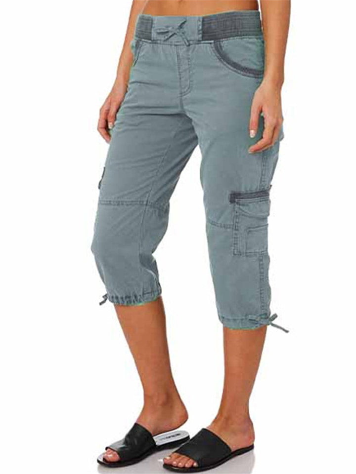 Women's Multi Pockets Drawstring Breathable High Waist Cargo Crop Pants