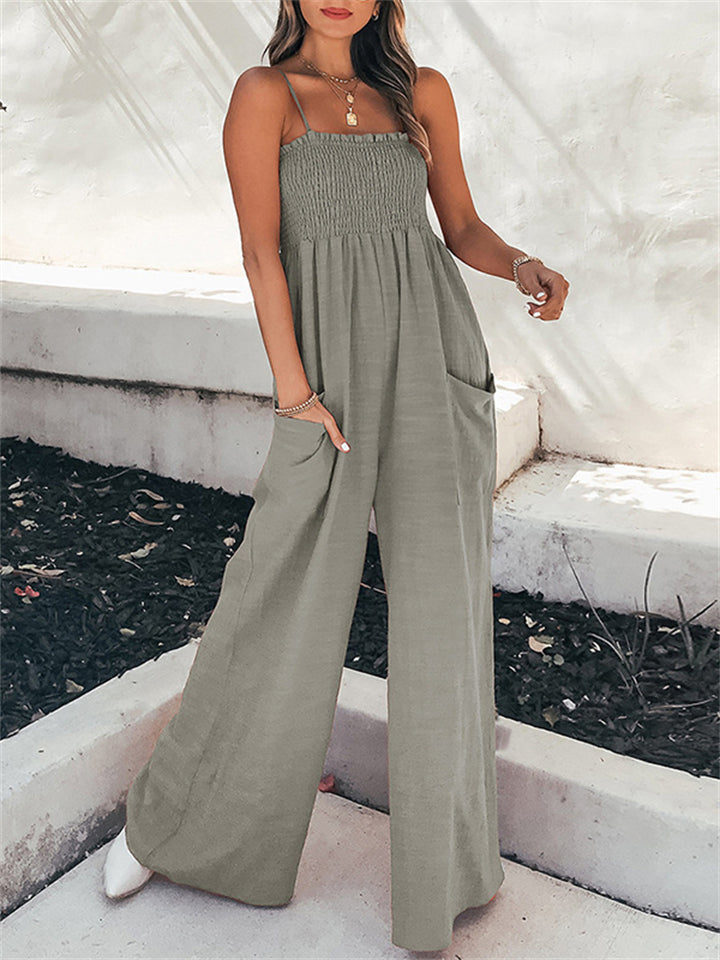Women's Classy High-waisted Thin Straps Ruched Jumpsuit