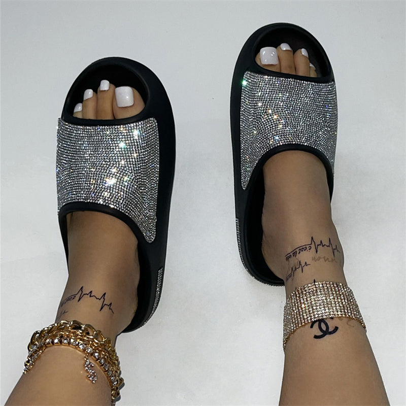 Beautiful Rhinestone Thick Sole Celebrity Slippers for Fashion Lady
