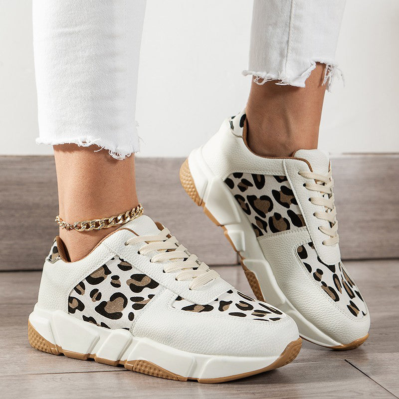 Female Large Size Round Toe Sports Casual Leopard Loafers
