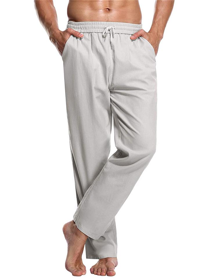 Men's Drawstring Waistband Straight Silhouette Pocket Ankle-Length Linen Pants