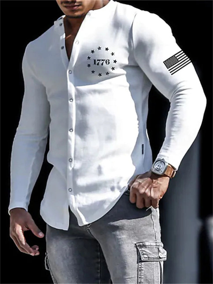 Street Style Button Up Long Sleeve Blouse for Men