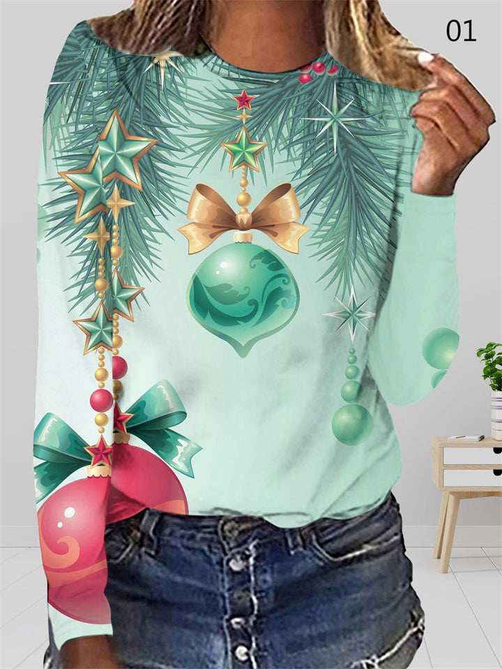 Female Round Neck 3D Digital Printing T-shirts for Christmas