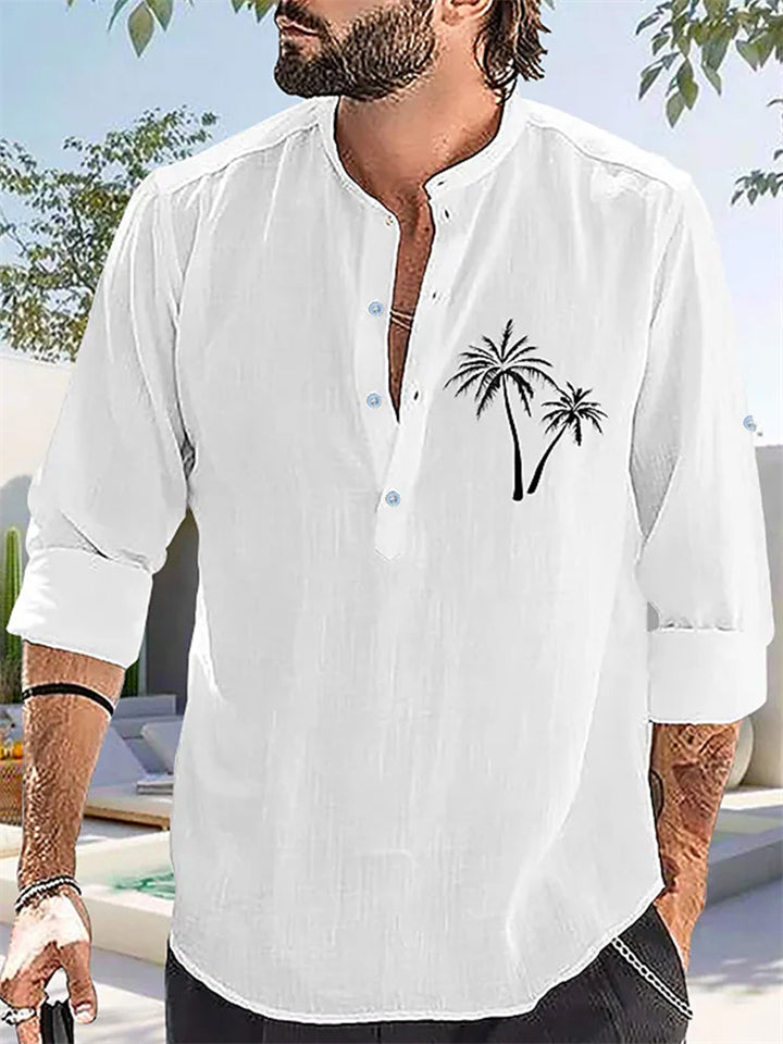 Comfy Stand Collar Coconut Palm Printed Men's Vacation Shirts