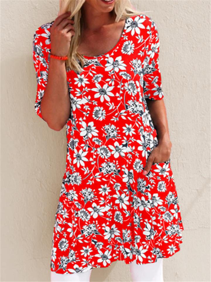 Cute Floral Printed Short Sleeve Modest Summer Dresses