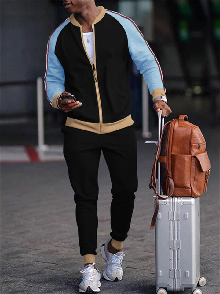 Men's Sports Casual Long Sleeve Zipper Jacket and Trouser Sets