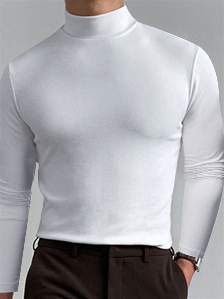 Men's Casual High Collar High Elasticity Solid Base Tops