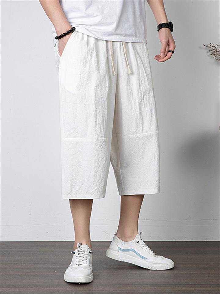 Men's Holiday Comfy Casual Linen Cropped Pants
