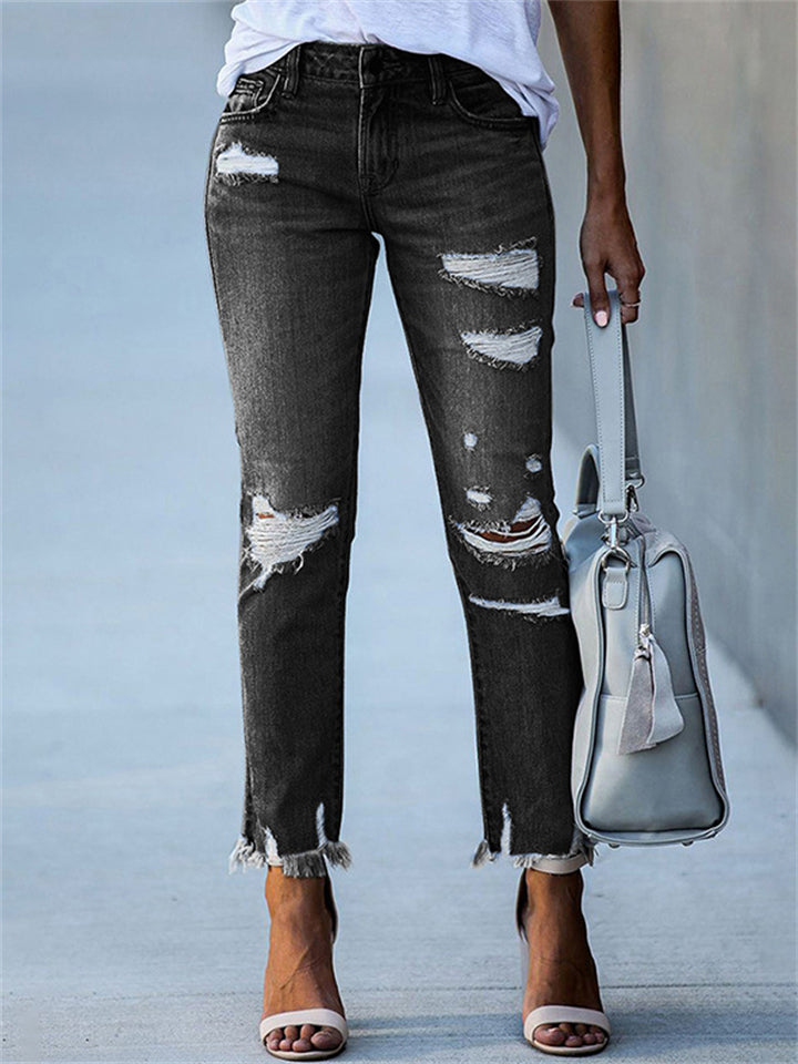 Women's Vintage Casual Slim Ripped Jeans