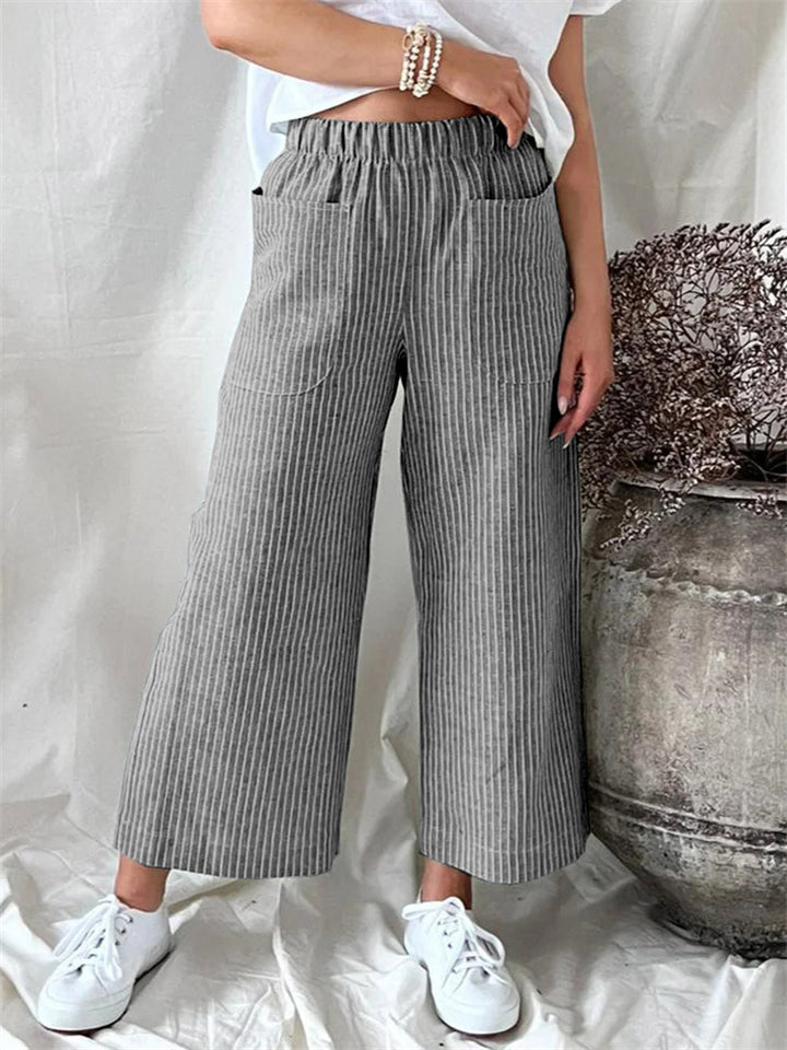 Women's Holiday Cotton Linen Stripe Loose Straight Leg Pants
