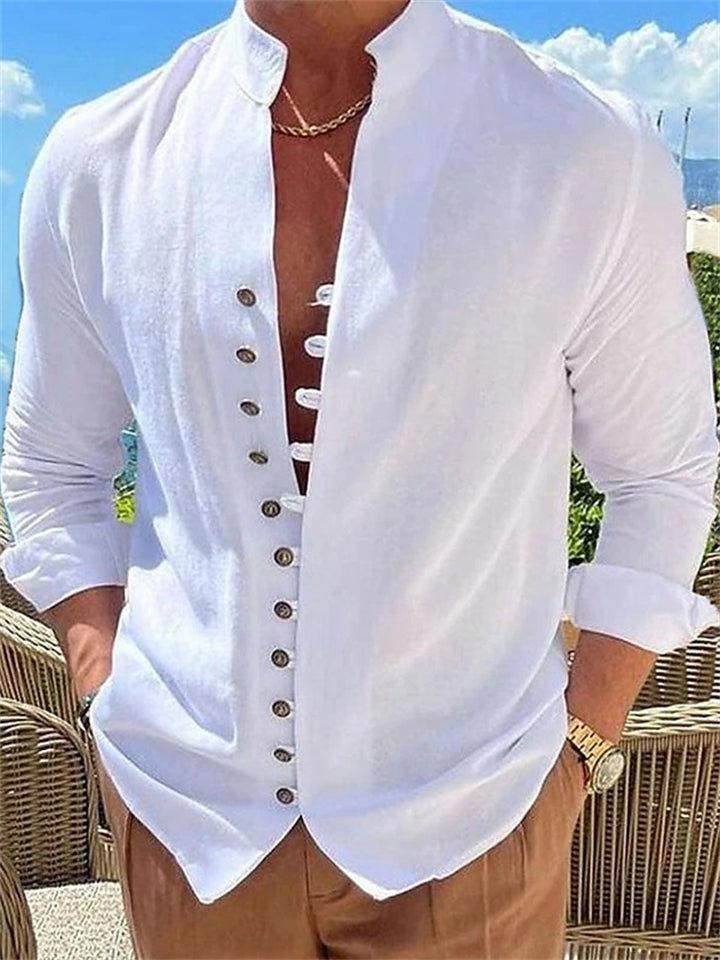 Men's Retro Collared Button Up  Cotton Linen T-shirts 