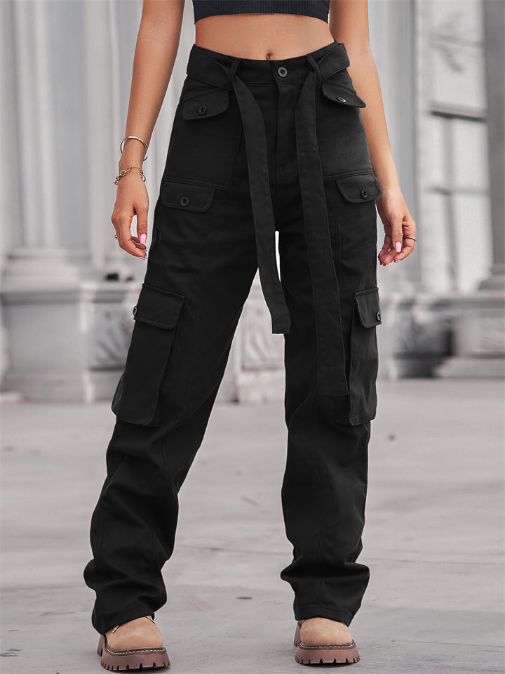 Women's Casual Washed Multi-pocket Cargo Trousers