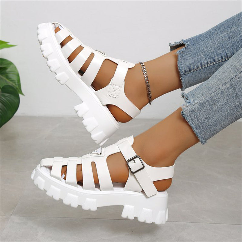 Women's Trendy Hollow Out Thick Sole Candy Color Roman Sandals