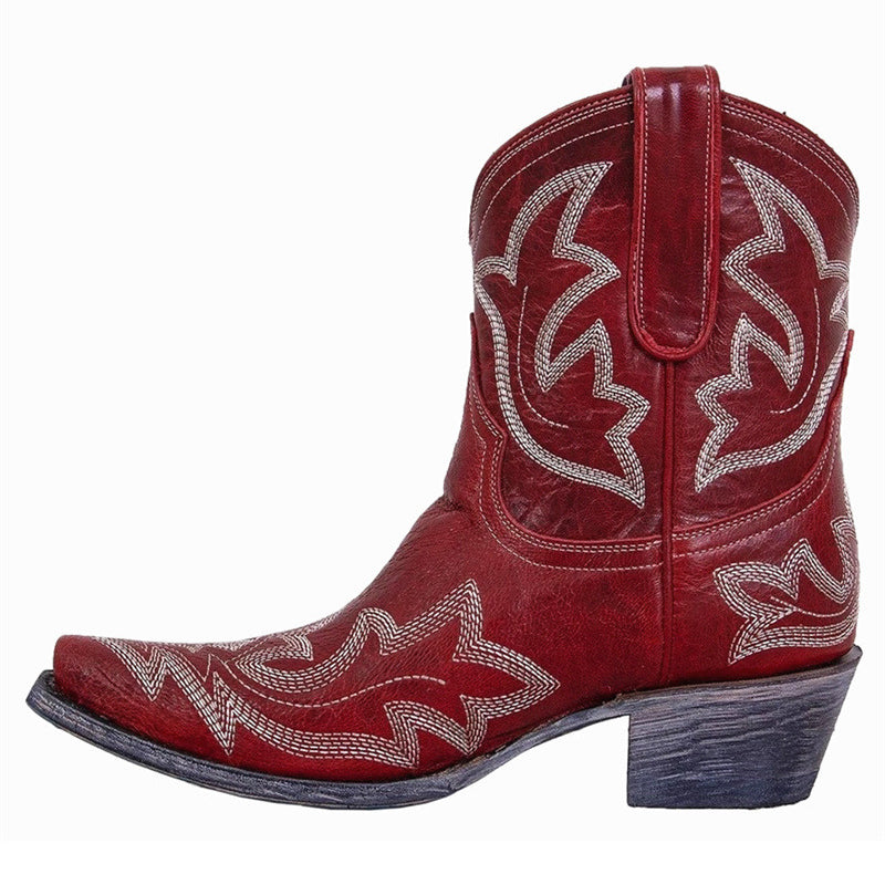 Cowgirl Super Cool Embroidery Pointed Toe Women PU Leather Boots