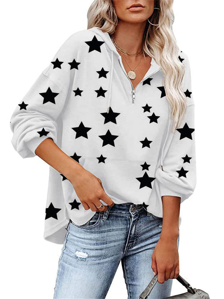Women's Fashion New Arrival Five-pointed Star Print Pocket Hoodies
