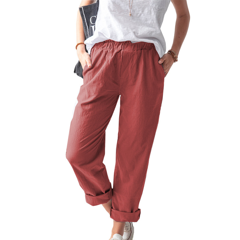 Casual Style High-Rise Solid Color High Waists Straight Pants
