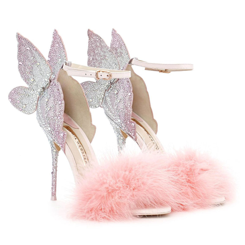 Women's Holiday Gorgeous Pastel Crystals Pink Embellished 3D Butterfly Wing Princess Pumps