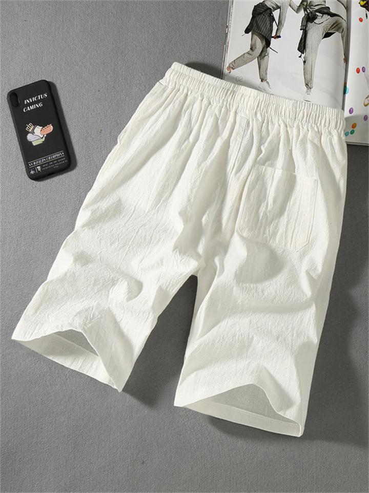Men's Cotton Casual Drawstring Design Elastic Waist Summer Loose Shorts