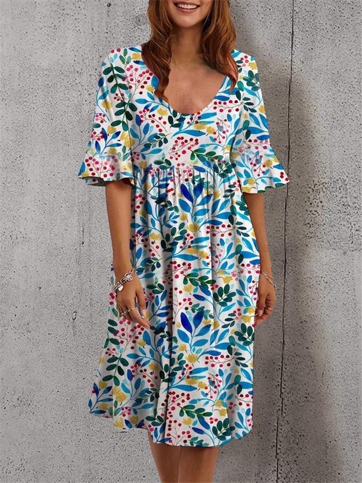 Cute Floral Flare Sleeve Modest Summer Dresses