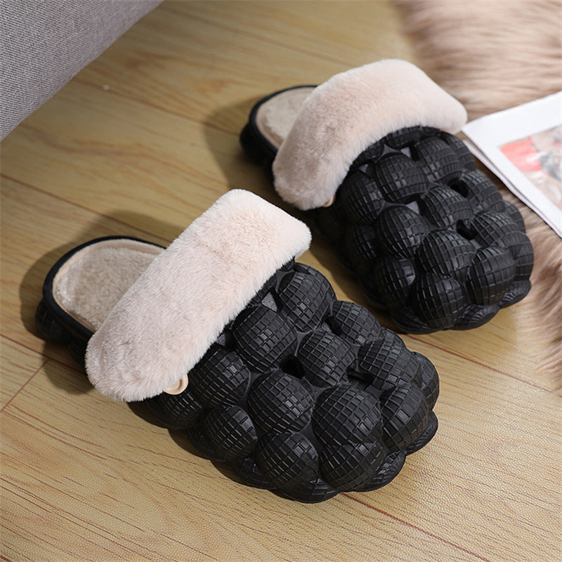 Men Women Round Toe Bubble Slippers with Fuzzy Cushion