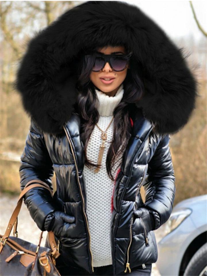 Women's Fashion Quilted Parka Down Coat with Fur Hood