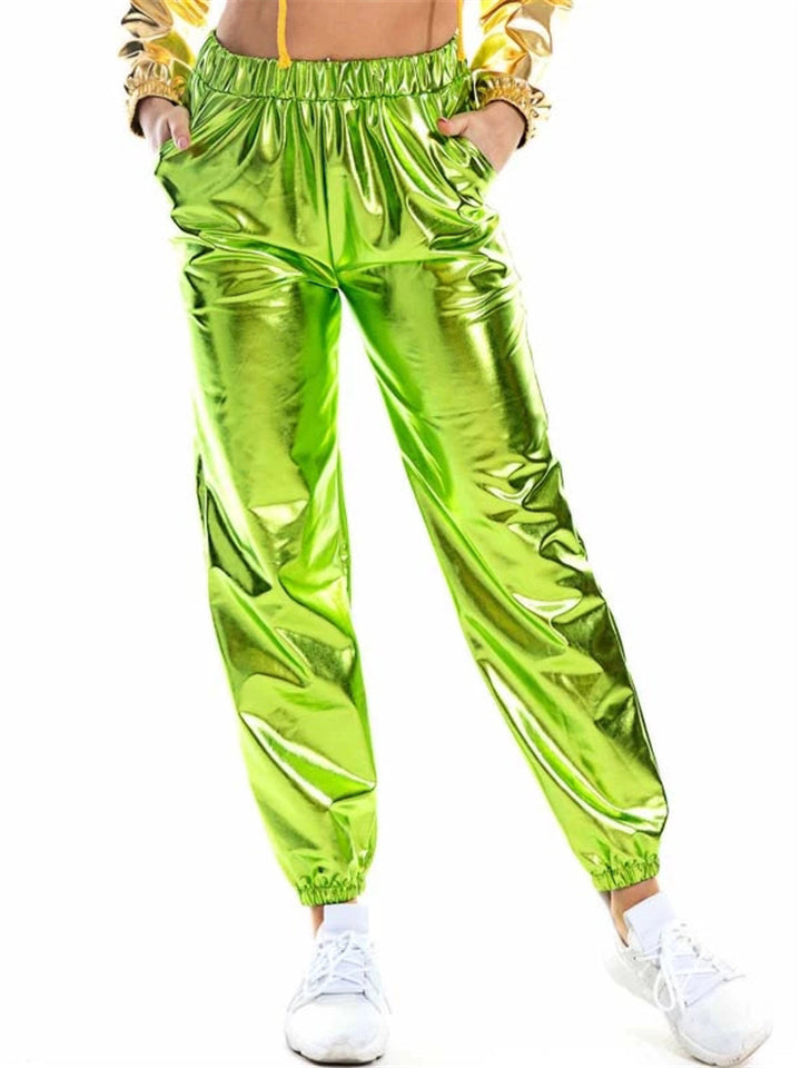 Shiny Holographic High Waist Metallic Pants