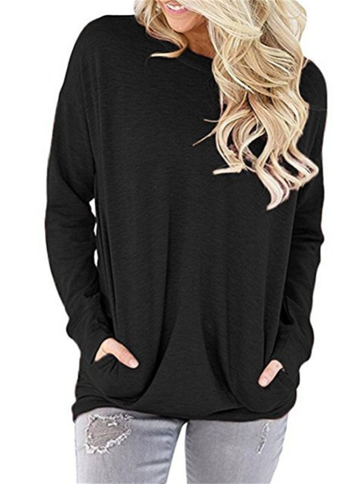 Women's Loose Comfy Long Sleeve Pullover Shirts with Pockets