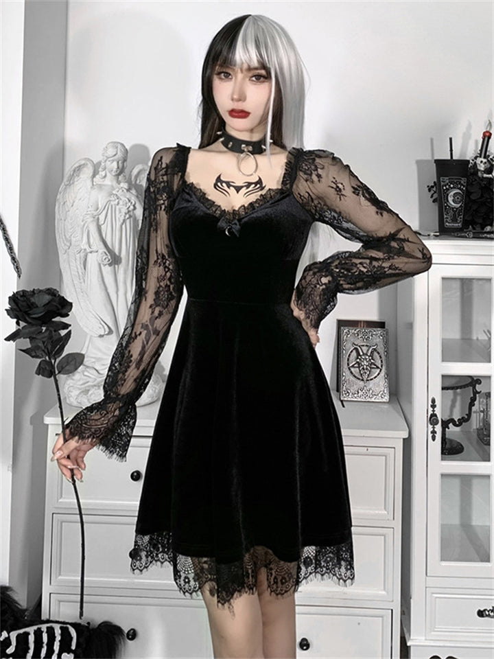 Stylish Ruffled Hem Sexy Lace Goth Prom Dresses