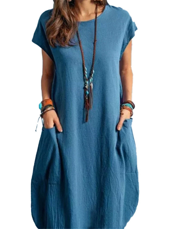 Loose Casual Linen Dresses With Pockets