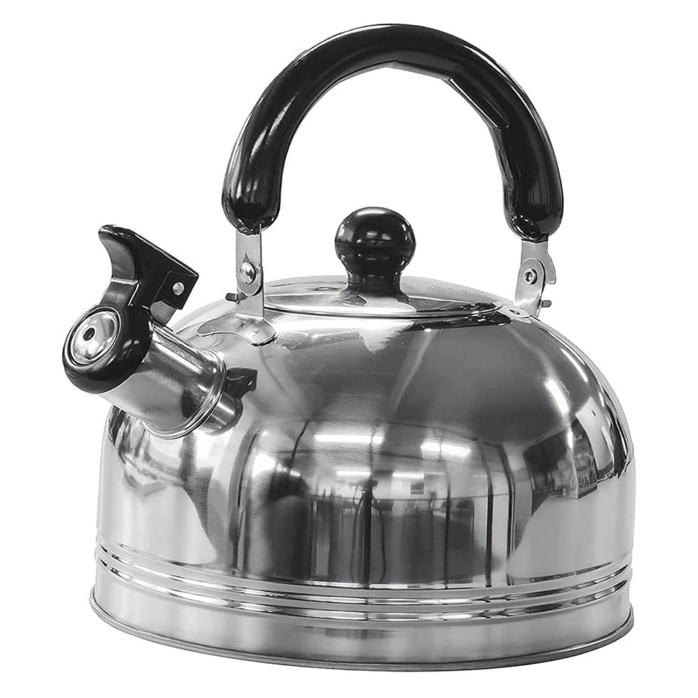 Stainless Steel Whistling 2L Portable Camping Kettle with Folding Safe Handle