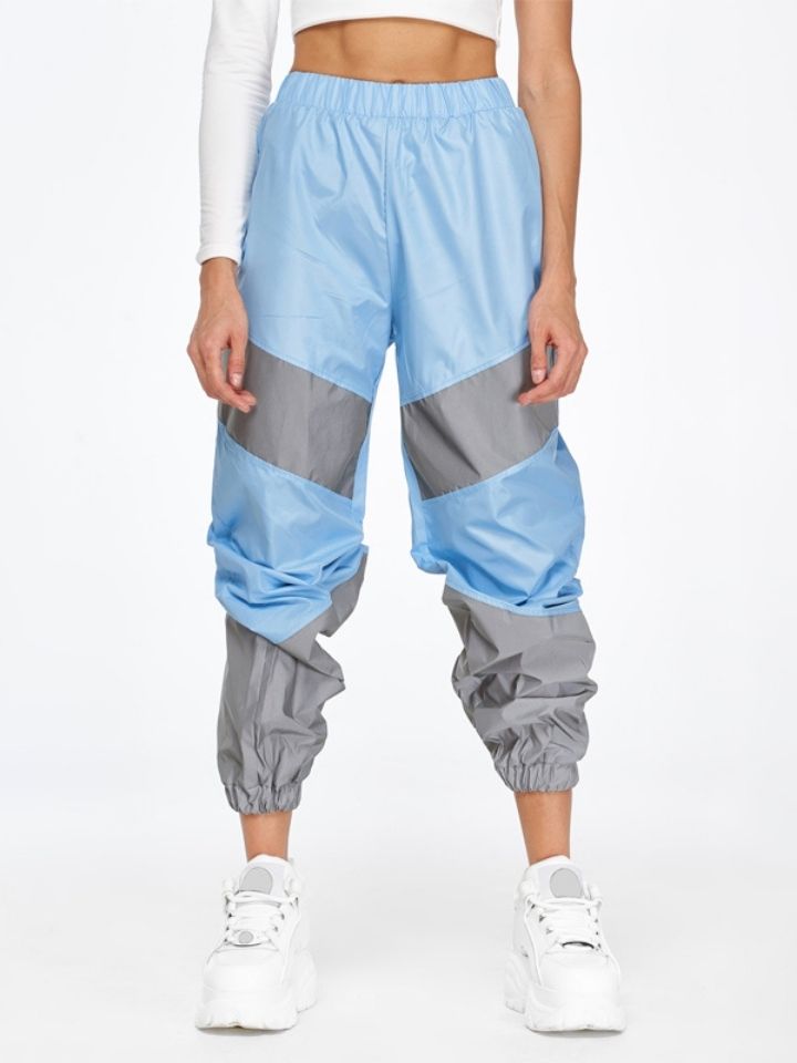 Hight Waist Flash Reflective Patchwork Neon Streetwear Cargo Trousers