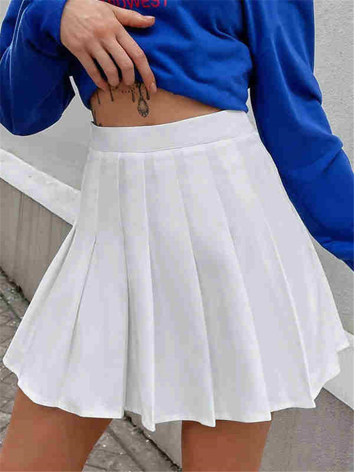 Preppy Style High Waist Solid Pleated Mini Skirts